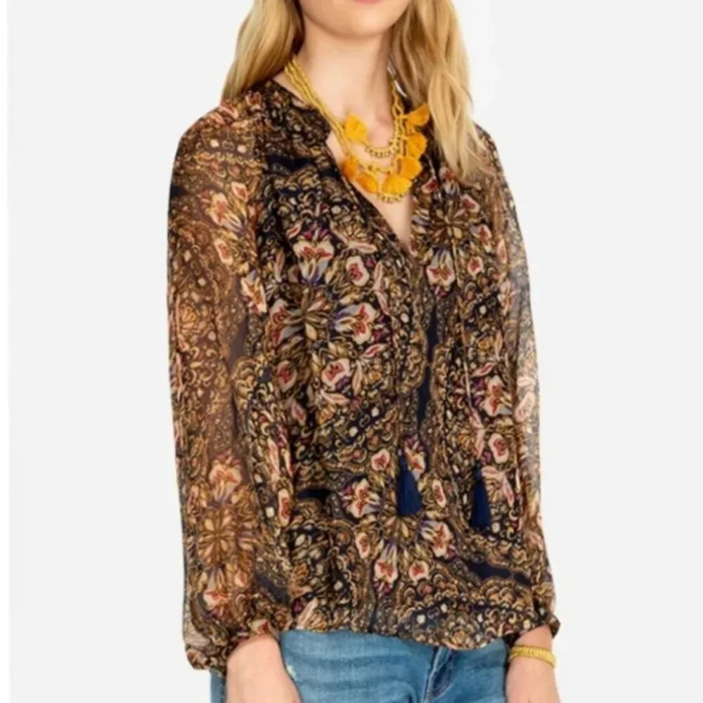 Johnny Was Jade Riley Silk Peasant Blouse S - Picture 4 of 16